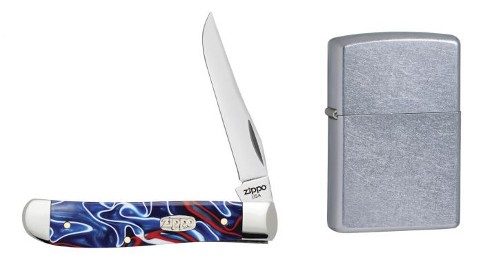 Нож перочинный ZIPPO Patriotic Kirinite Smooth Mini Trapper, 89 мм, синий + ЗАЖИГАЛКА ZIPPO 207