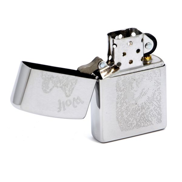 Зажигалка ZIPPO Wolf Brushed Chrome, латунь с никеле-хром.покрыт., серебр., матов., 36х56х12 мм