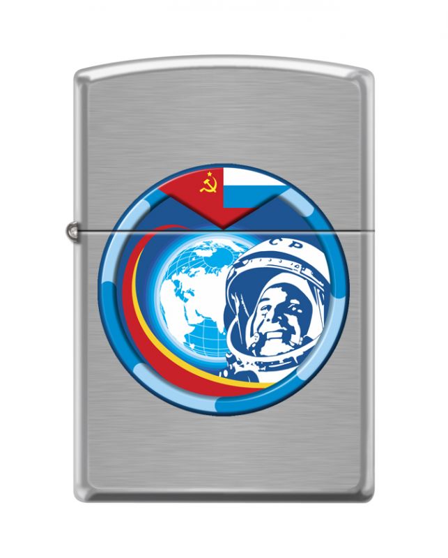 Зажигалка ZIPPO Гагарин с покрытием Brushed Chrome