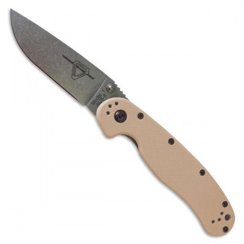 Нож складной Ontario RAT-1, сталь Aus-8. Клинок - Stonewash, Рукоять - Tan GRN