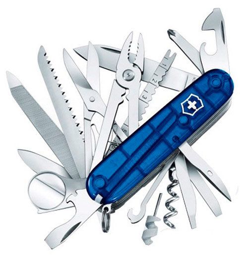 Нож перочинный Victorinox SWISS CHAMP 91мм полупрозрачный синий