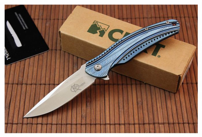 Складной нож CRKT Ripple Blue, сталь Acuto 440, рукоять нержавеющая сталь 420J2