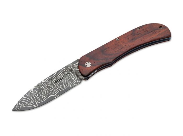 Нож складной Boker Plus Exskelibur I Damascus Cocobolo, дамасская сталь Plain, рукоять дерево, 01BO222DAM