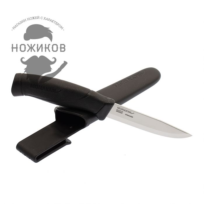 Нож с фиксированным лезвием Morakniv Companion Black, сталь Sandvik 12C27, рукоять пластик/резина