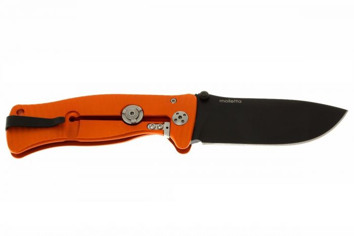 Нож складной LionSteel SR1A OB ORANGE, сталь D2 Black Finish, рукоять алюминий (Solid®), оранжевый