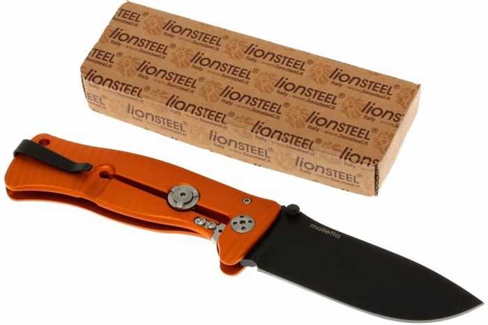 Нож складной LionSteel SR1A OB ORANGE, сталь D2 Black Finish, рукоять алюминий (Solid®), оранжевый