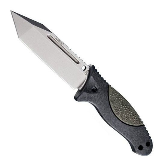 Нож с фиксированным клинком Hogue EX-F02 Stone-Tumbled Tanto, сталь A2 Tool Steel, рукоять термопластик GRN, чёрно-зеленый