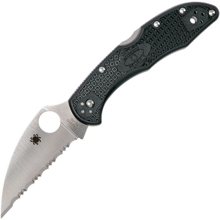 Нож складной Delica 4 Lightweight Spyderco 11FSWCBK, сталь VG-10 Satin Serrated Wharncliffe, рукоять термопластик FRN, чёрный